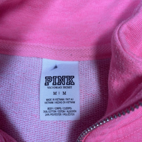 PINK Victorias Secret Light Pink Terrycloth 1/4 Zip Sweater Womens Size Medium - Picture 3 of 9